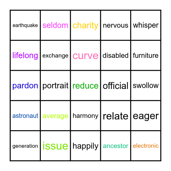 Voca1800 (32~33) Bingo Card