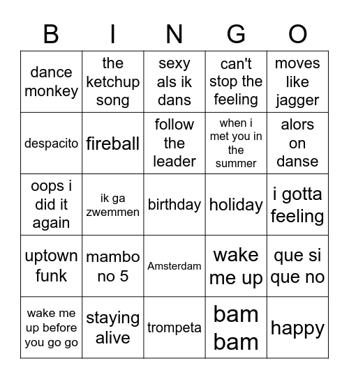 Pubquiz muziek bingo Card