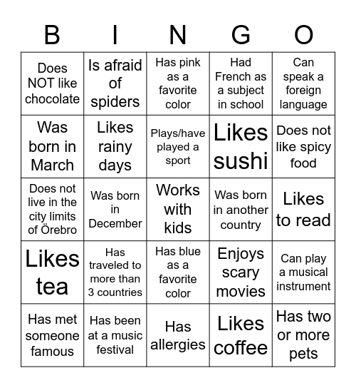 Get to know each other-Bingo! Bingo Card