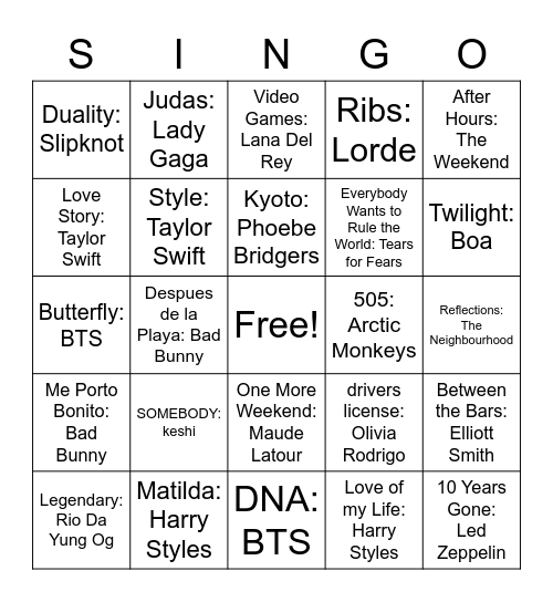 Music Singo !! Bingo Card