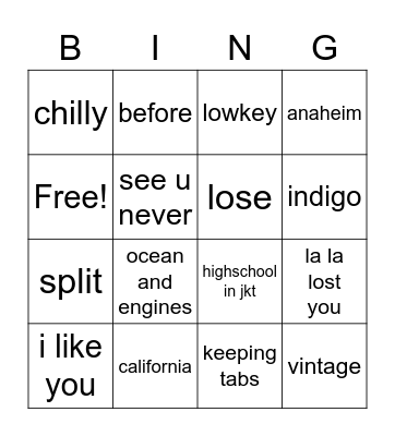 BINGO WITH ILY! Bingo Card