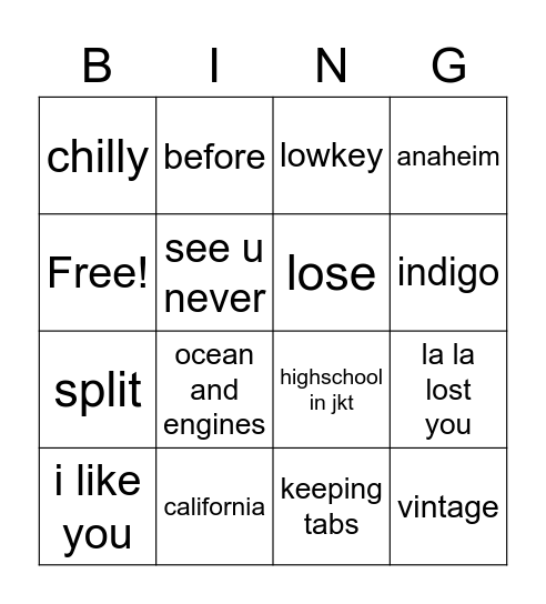 BINGO WITH ILY! Bingo Card