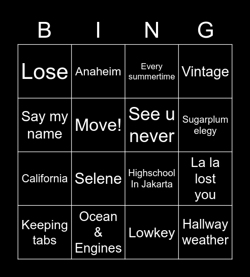 Straykidsam Bingo Card