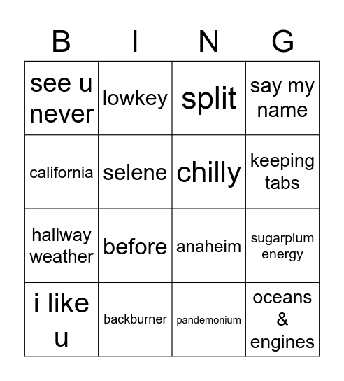 egricsohn Bingo Card