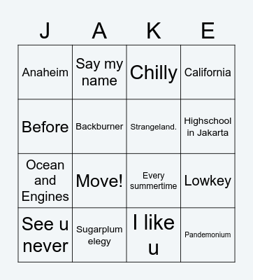 BINGO WITH ILY Bingo Card