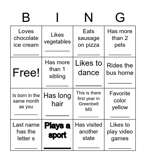 Untitled Bingo Card