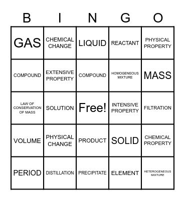 MATTER Bingo Card