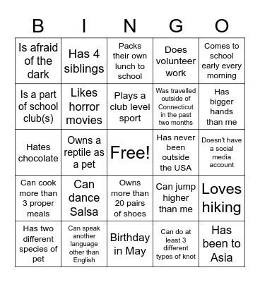 Icebreaker Bingo Card