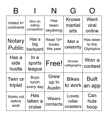 Icebreaker Bingo Card