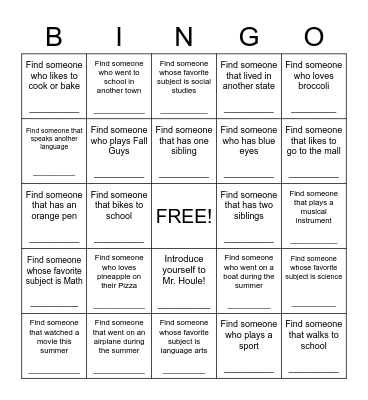 Getting to know YOU! Bingo Card