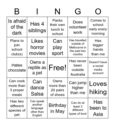 Icebreaker Bingo Card