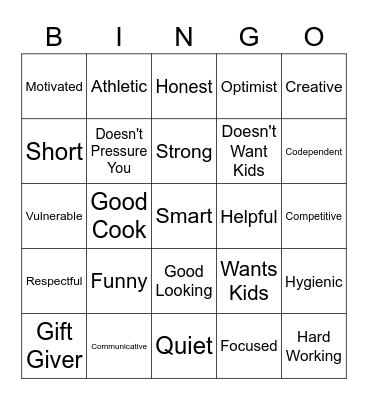 Safe Dates Bingo Card