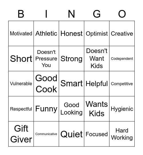 Safe Dates Bingo Card