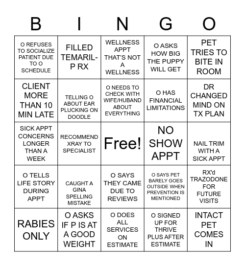 Thrive Bingo Doctor Bingo Card