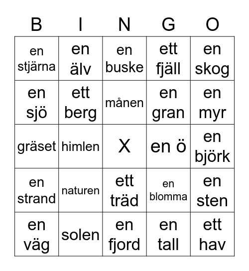 Ute i naturen Bingo Card