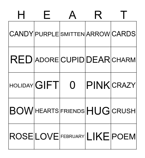 Happy Valentine's Day Bingo Card