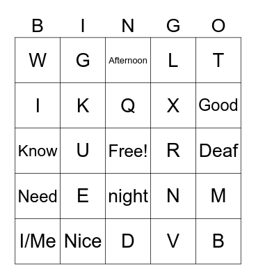 ASL Unit 1 Bingo Card