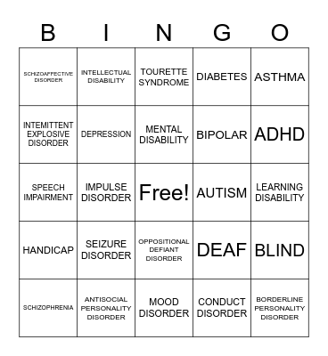 DISABILITY EDUCATION & AWARENESS Bingo Card