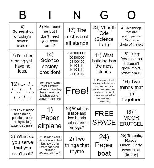 Scavenger Hunt Bingo Card