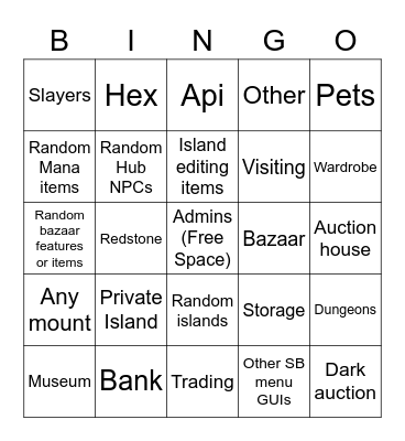 Disabled skyblock feature bingo Card