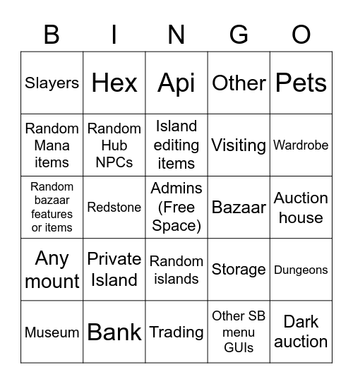 Disabled skyblock feature bingo Card