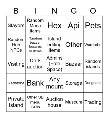 Disabled skyblock feature bingo Card