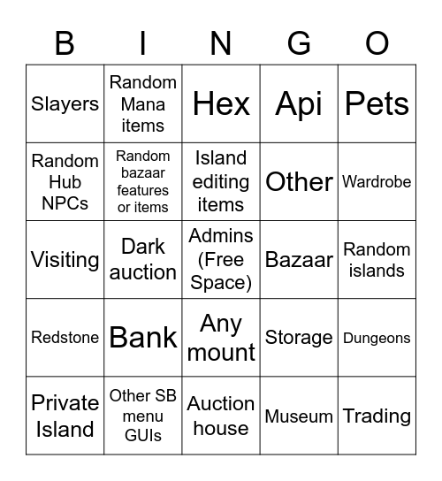 Disabled skyblock feature bingo Card