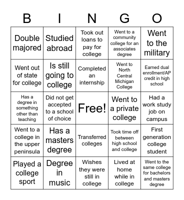 College Application Month Kick Off Bingo Card