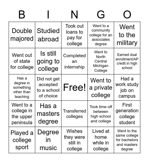 College Application Month Kick Off Bingo Card