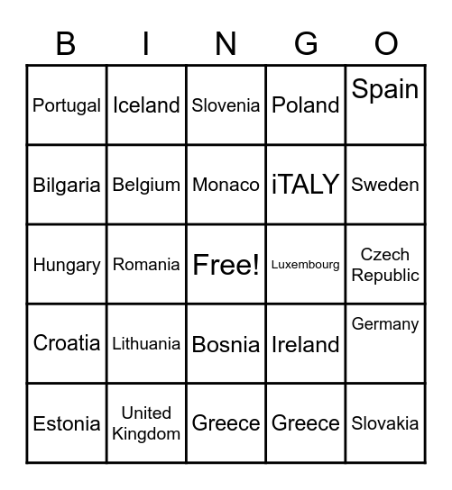 Northern Europe Bingo Card