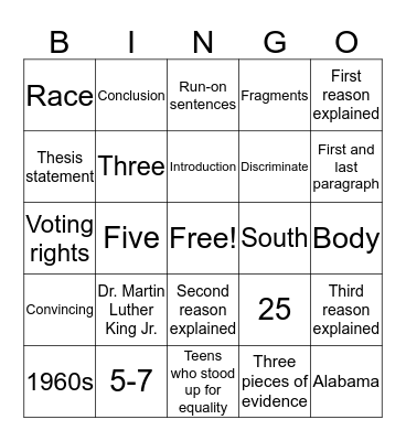"Freedom Fighters"/On-Demand Bingo Card