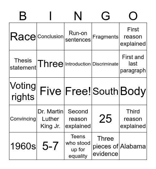"Freedom Fighters"/On-Demand Bingo Card