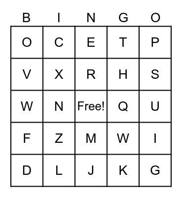 Alphabet Letters Bingo Card