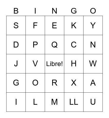 SPANISH ALPHABET Bingo Card