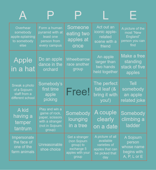 Sojourn Apple Picking! Bingo Card