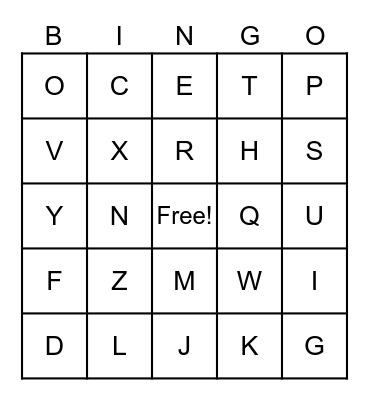 Alphabet Letters Bingo Card
