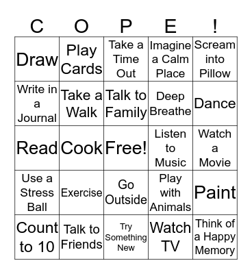 Coping Skills! Bingo Card