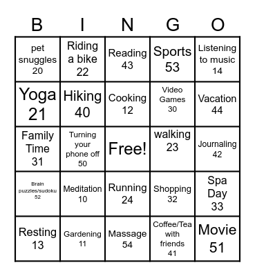 Self -Care September! Bingo Card