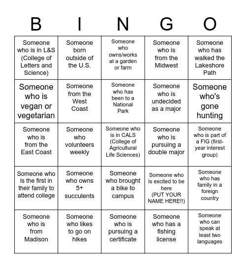 Untitled Bingo Card