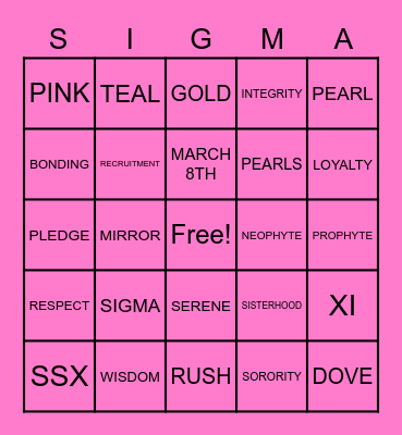 SSX Bingo Card