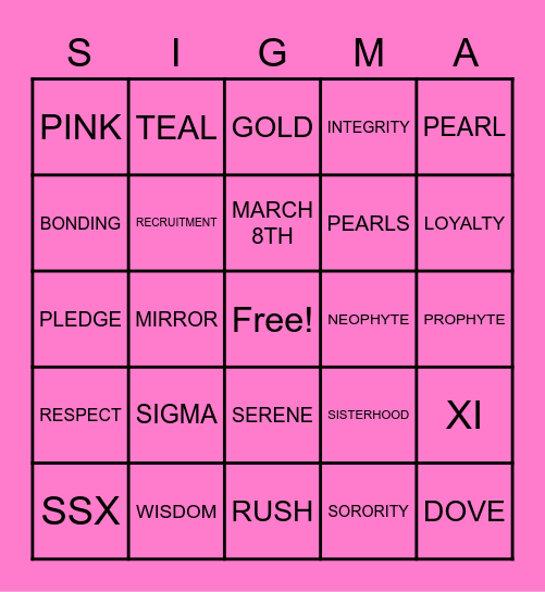 SSX Bingo Card