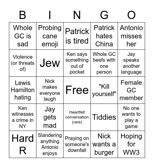 GC Bingo Card