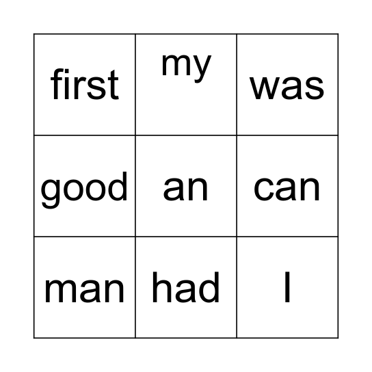 Word-O Bingo Card