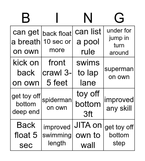 beg/adv beg Bingo Card
