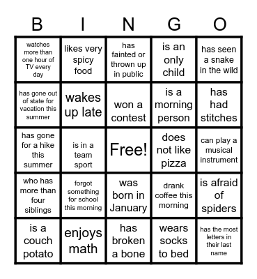Find Someone Who Bingo Card