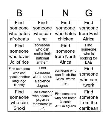 ACS ICEBREAKER BINGO Card