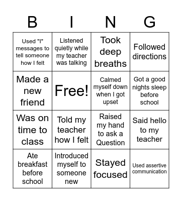 Back to School Bingo Card