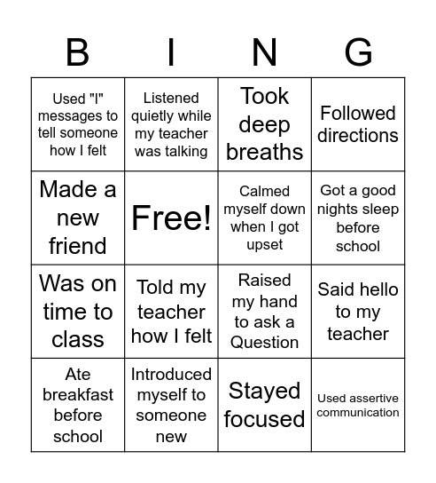 Back to School Bingo Card