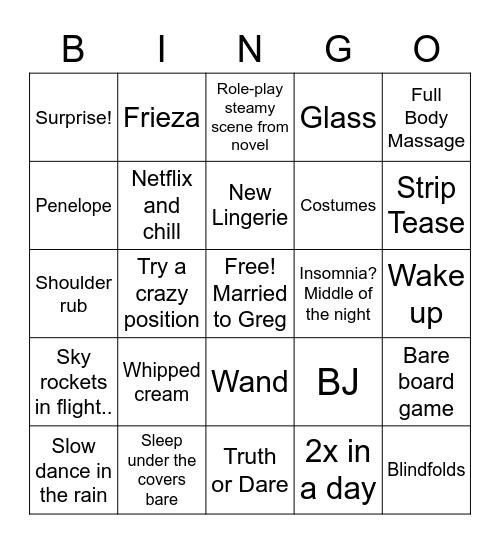 Intimate BINGO Card