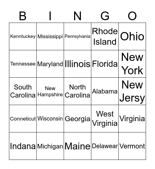 states Bingo Card